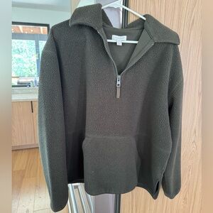 Topshop Women’s Dark Green Zip Up Fleece Sweater